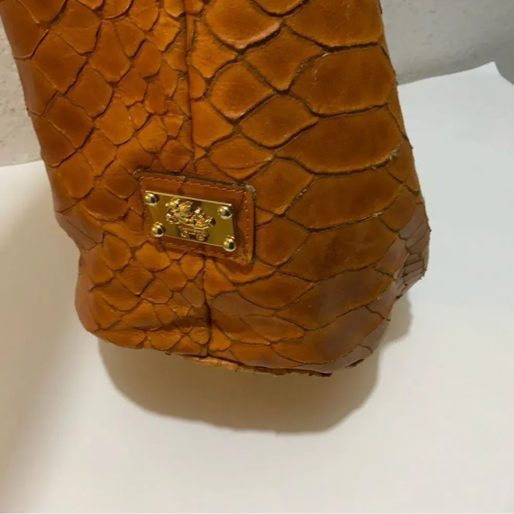 Jenrigo Made in Italy brown snake texture leather hobo shoulder bag
